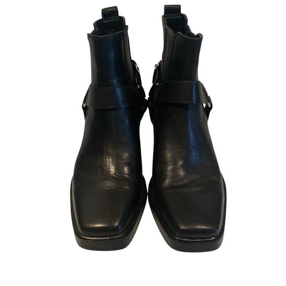 SAM EDELMAN Bellamie Ankle Boot Leather Premium Stacked Heel 2 1/4” Black 7 - Picture 7 of 13